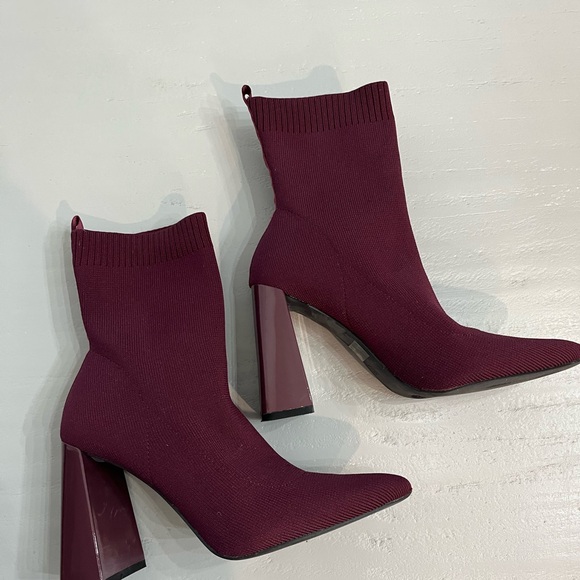 Lulu's Felicia Wine Ribbed Knit Pointed Toe Sock Boots | 7 - Picture 5 of 10